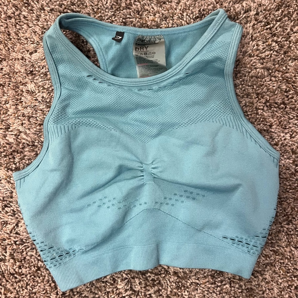 Gymshark Cropped Sports Bra Blue Womens Size Small Nylon Blend